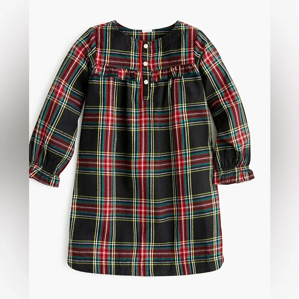 J Crew Crewcuts Girls Flannel Nightgown Black Tartan Plaid size 2T